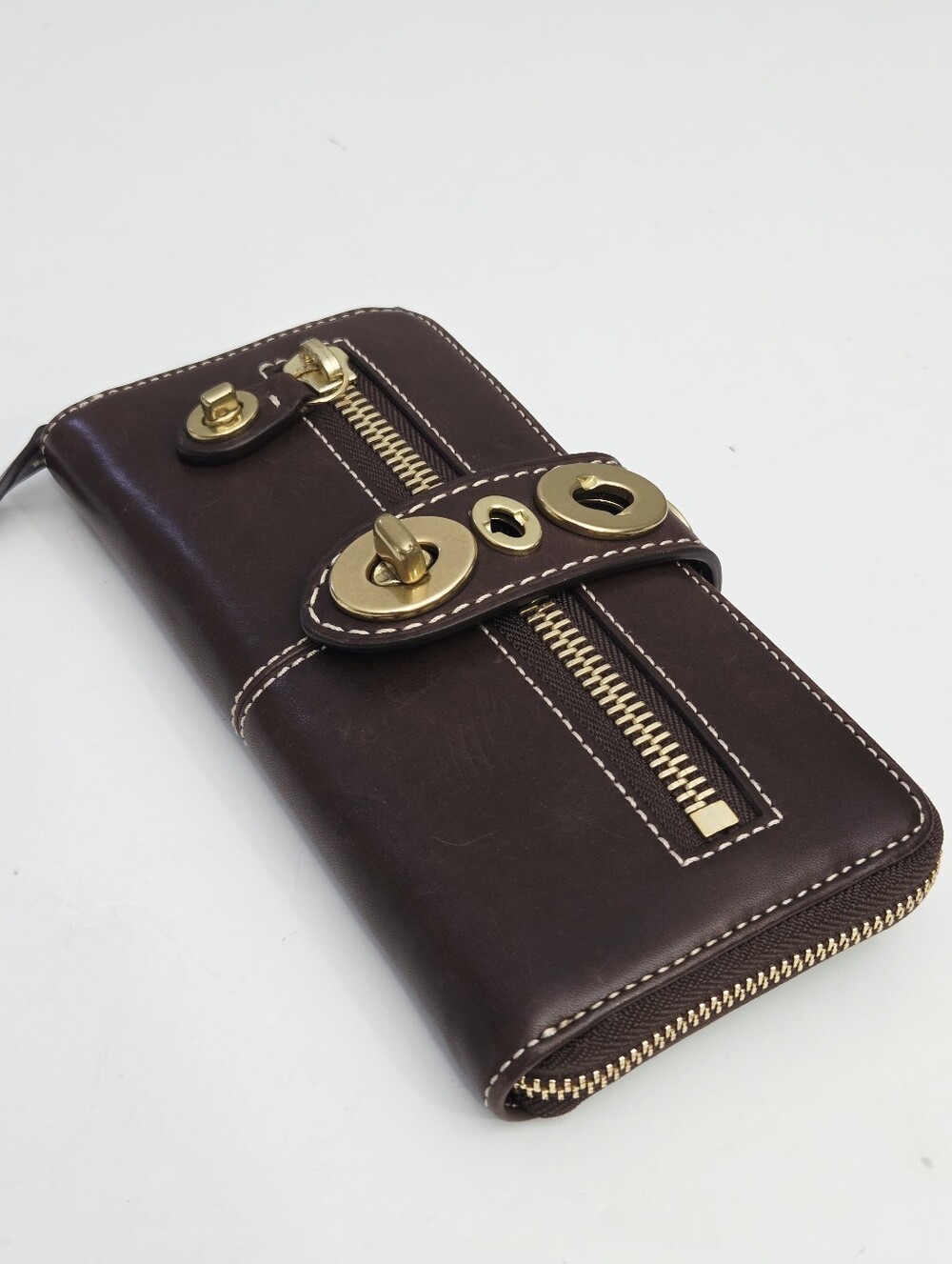 RARE COACH LILY LEGACY LEATHER TURNLOCK ZIP AROUND WALLET - MAHOGANY BROWN - Picture 5 of 11